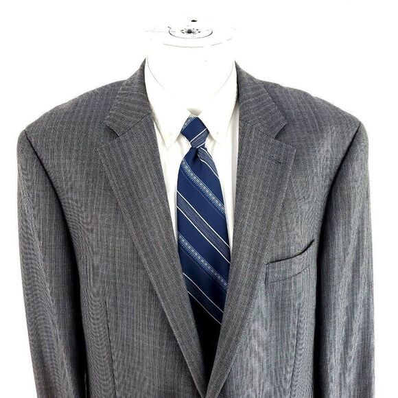 Lauren Ralph Lauren Silk Wool 2 Button Blazer 44R Blue Gray Beige Check‎ - Picture 1 of 10